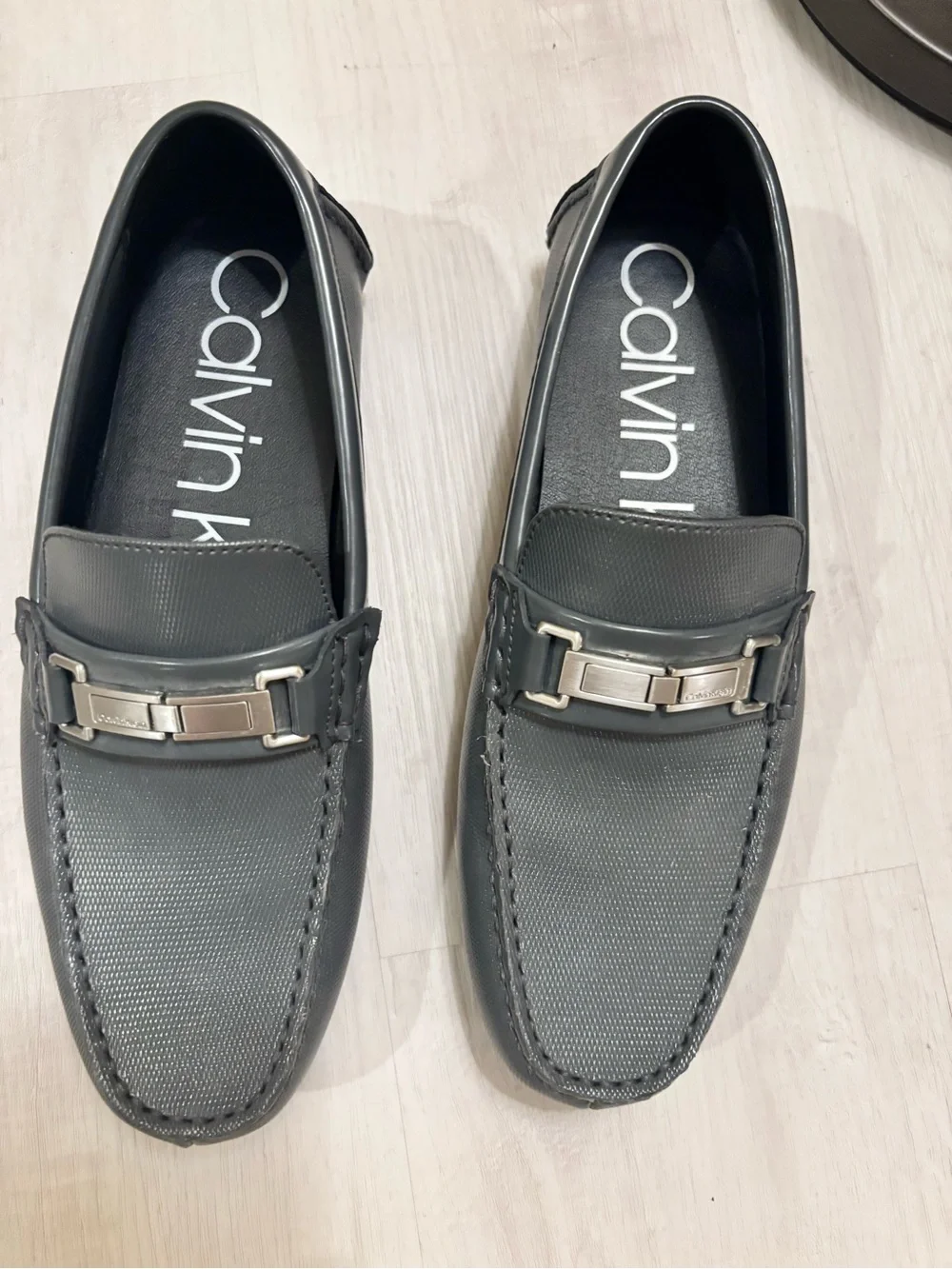 Calvin Klein Grey Slip-On Metal Bit Loafers Leather